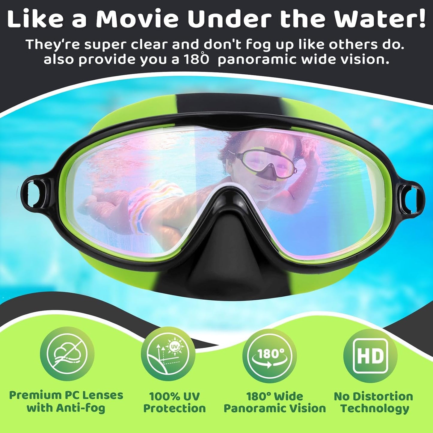1+1 gratuit | AquaShield - Lunettes de natation HD à grande monture pour enfants
