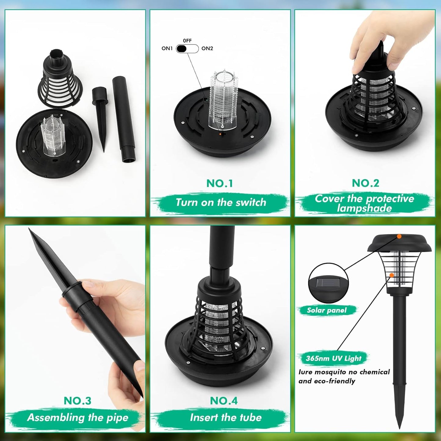 Pack de 2 destructeurs d'insectes solaires Destructeurs de moustiques LED