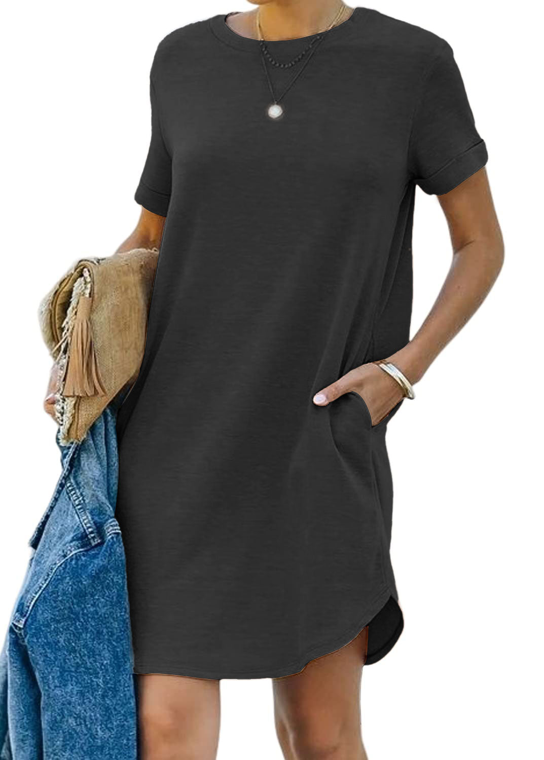 lisa - Lässiges kurzärmeliges T-Shirt-Kleid mit Taschen