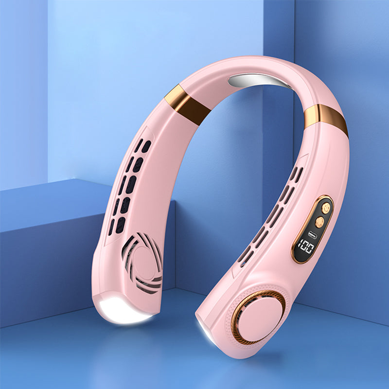 Gluschwein - Tragbarer Halsventilator zum Aufhängen mit bunten Lichtern Rosa PRÄMIE