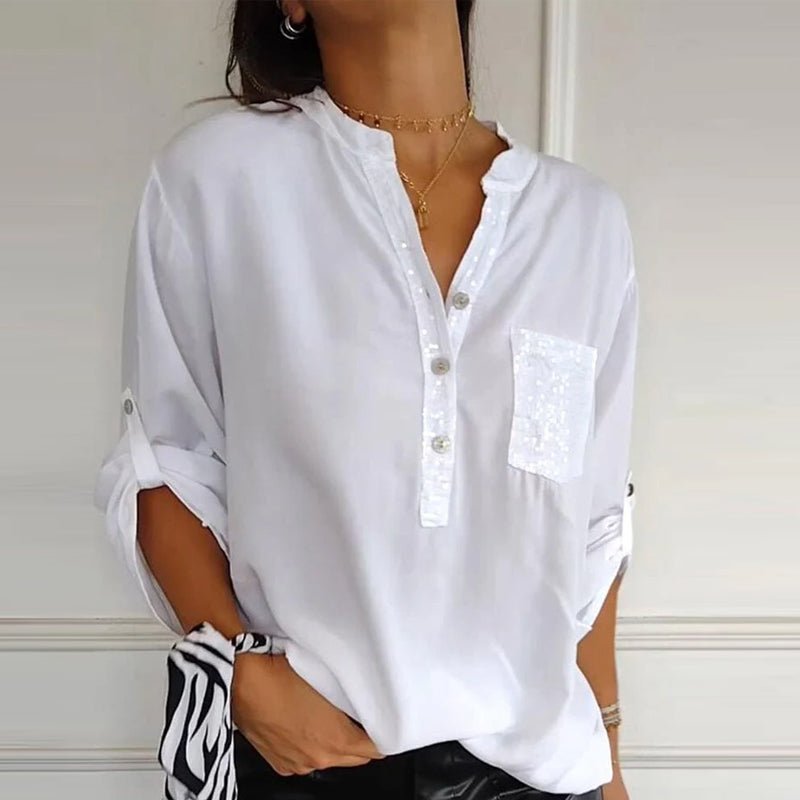 Aria | Baumwollbluse mit V-Ausschnitt und Pailletten - 1+1 GRATIS