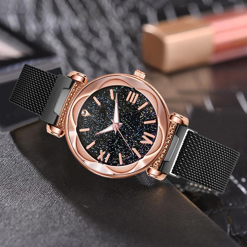 Gluschwein - Neue Modetrend wasserdichte Sternenhimmel Mädchen Armbanduhr schwarz