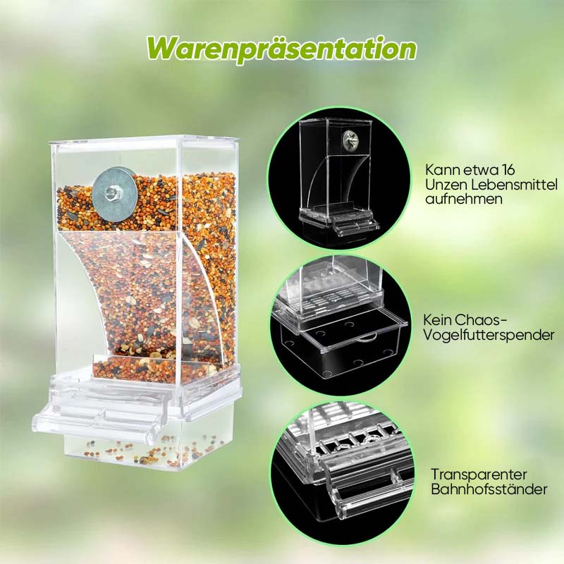 Gluschwein - Automatischer auslaufsicherer transparenter Vogelfutterspender