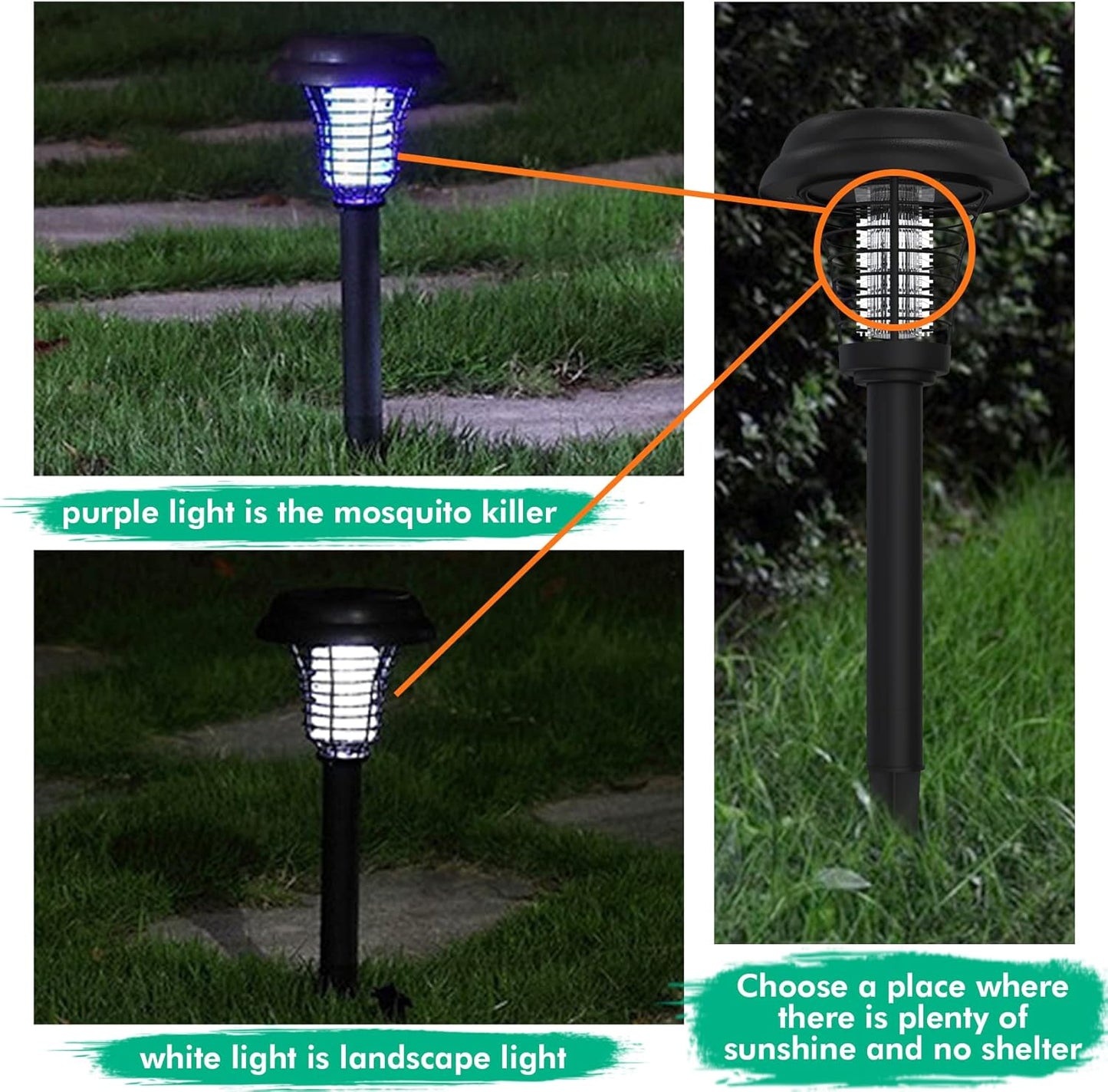 Pack de 2 destructeurs d'insectes solaires Destructeurs de moustiques LED