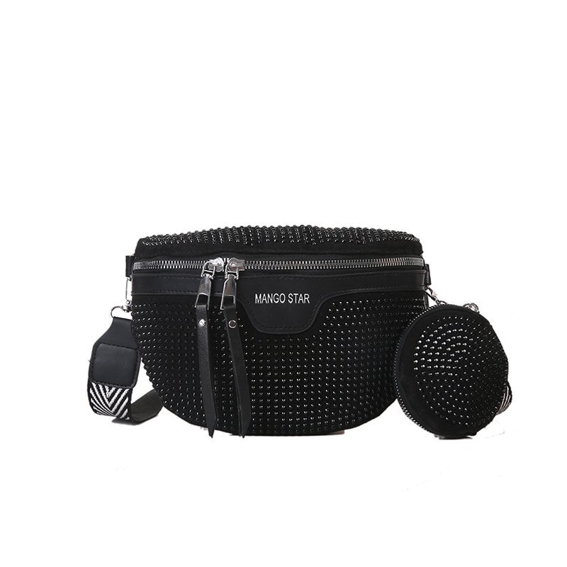 Gluschwein - Fashion Strass PU-Leder-Gürteltasche Schwarz