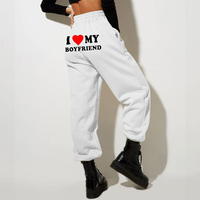Gluschwein - I LOVE MY BOYFRIEND Bedruckte Freizeit-Jogginghose WEISS