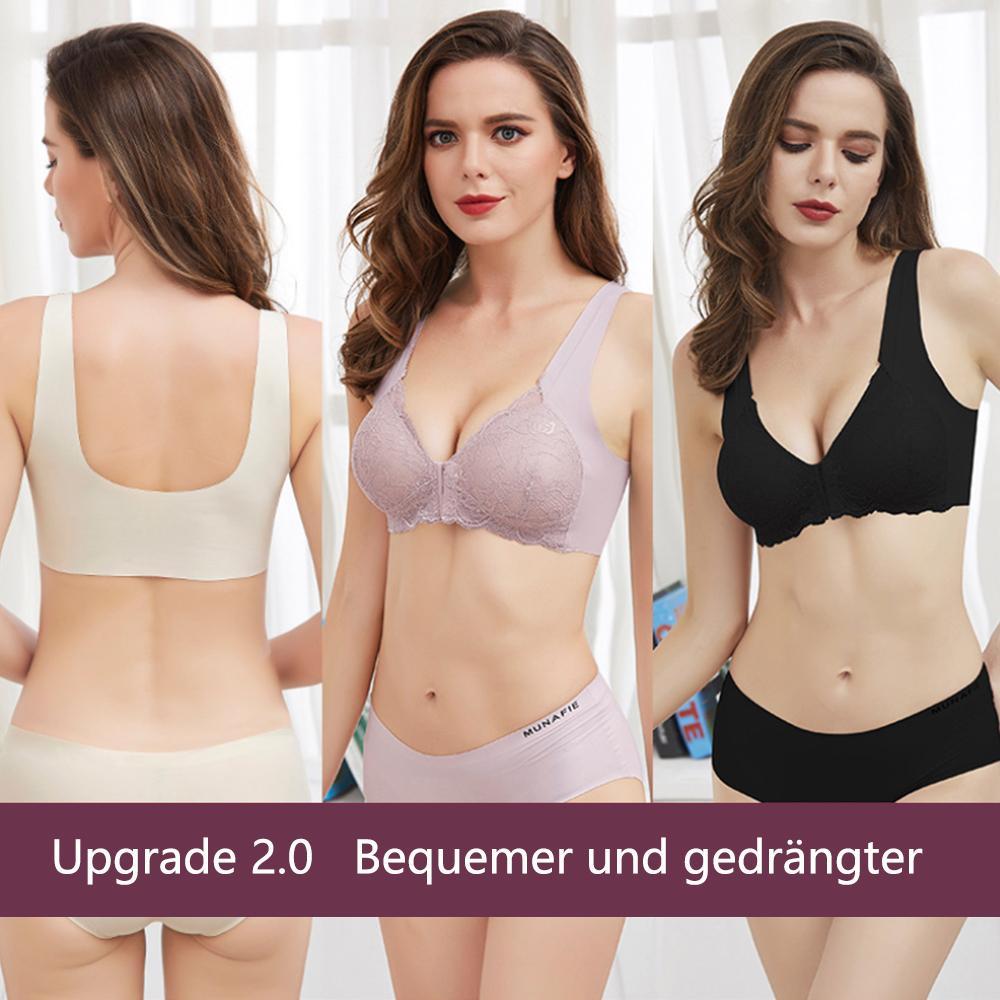 Gluschwein - Bequeme Damen Spitze Unterwäsche ohne Stahlring Schwarz und Rosa und Hautfarbe