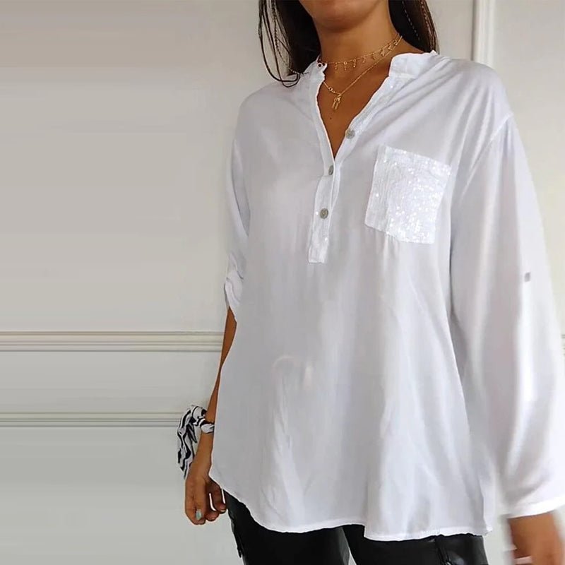 Aria | Baumwollbluse mit V-Ausschnitt und Pailletten - 1+1 GRATIS