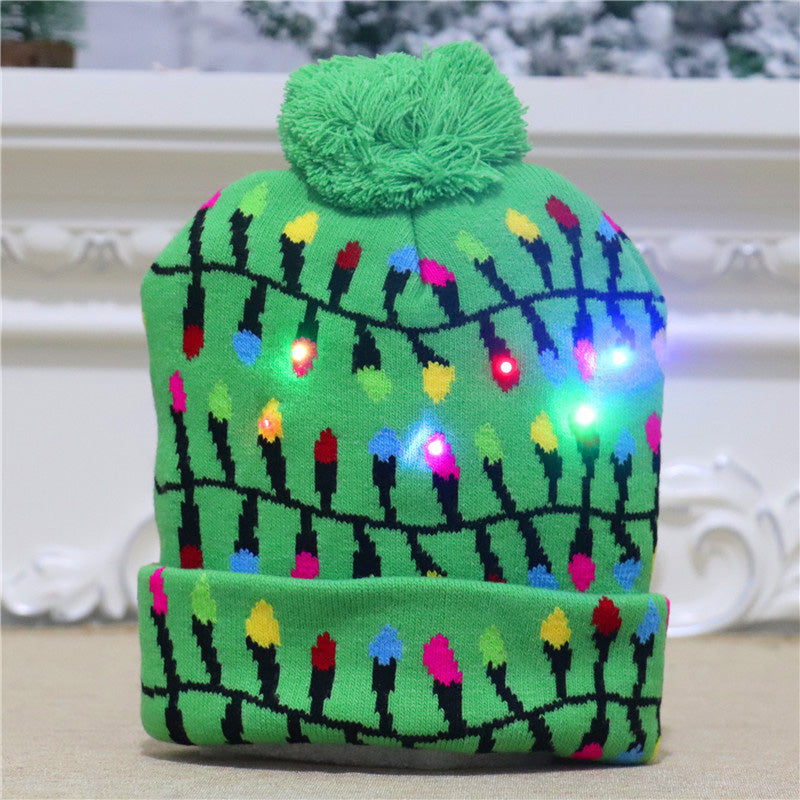 Gluschwein - Bunte leuchtende gestrickte Weihnachtsmütze LICHTERKETTEN