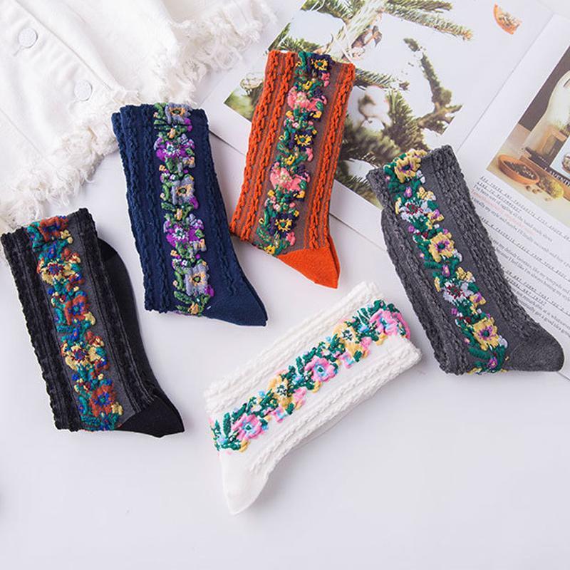 Gluschwein - Vintage Socken mit Blumenstickerei (5 Paar)