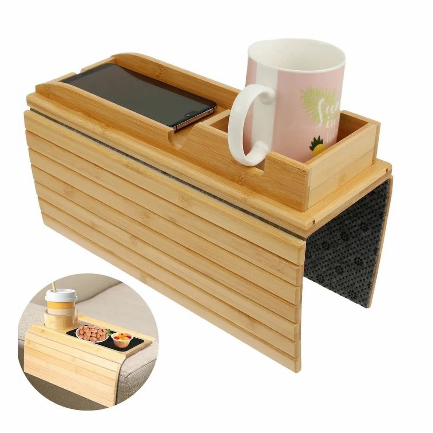 Gluschwein - CouchTray - Sofa-Armablage Bambus — Getränkehalter & Ablage in einem