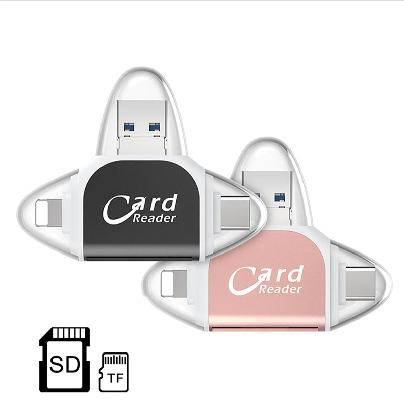 Gluschwein - 4-in-1-Universal-SD-TF-Kartenleser mit mehreren Anschlüssen Roségold + Schwarz