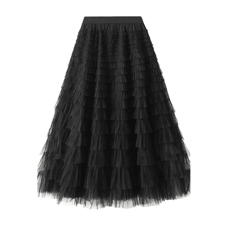 Soyez votre propre reine de la ville avec cette jupe longue en tulle avec ceinture élastique à plusieurs niveaux