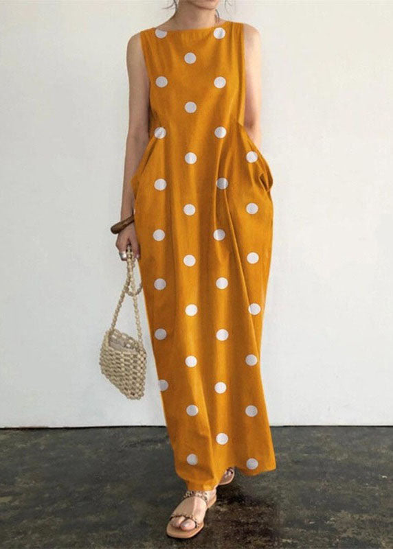 Robe longue noire sans manches à pois et poches
