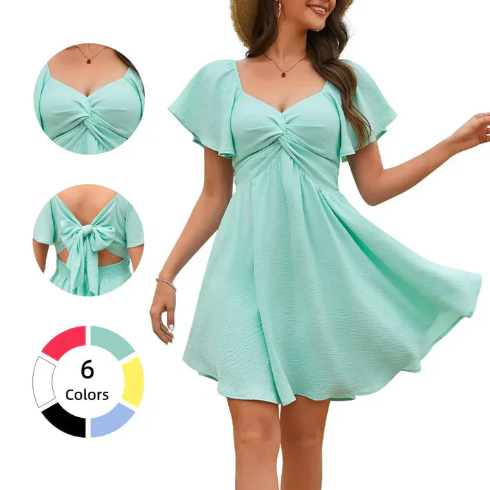 Summer Flutter Sleeve A-Line Mini Dress with Tie-Back