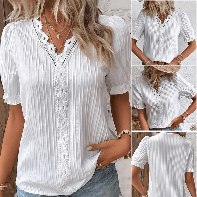 Gluschwein - Elegante Bluse mit V-Ausschnitt und schlichter Spitze