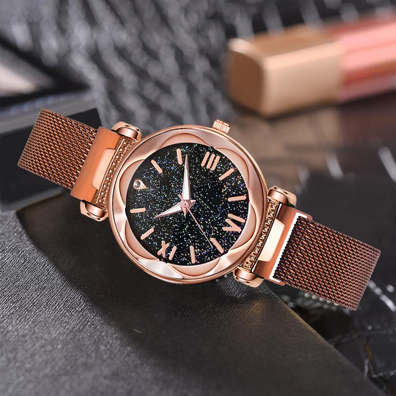 Gluschwein - Neue Modetrend wasserdichte Sternenhimmel Mädchen Armbanduhr braun