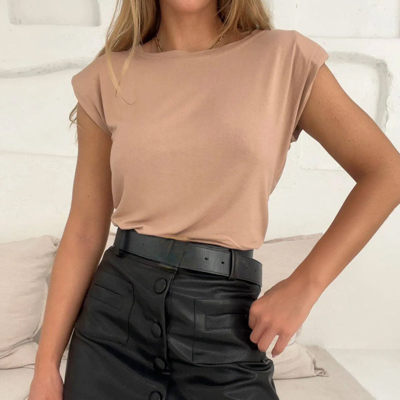 Gluschwein - Sleeveless Crew Neck Solid Knit Top Khaki