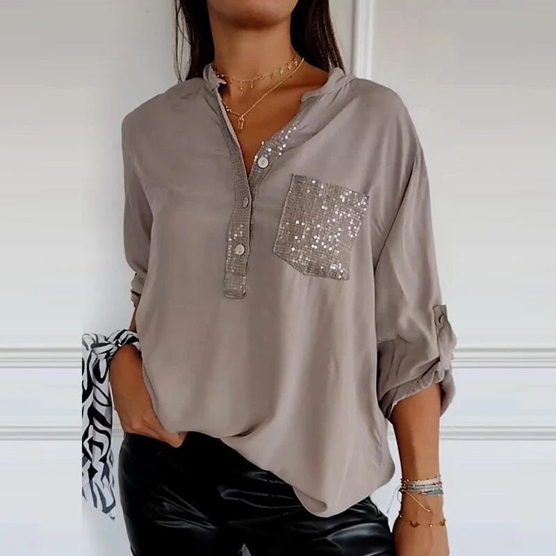 Aria | Baumwollbluse mit V-Ausschnitt und Pailletten - 1+1 GRATIS