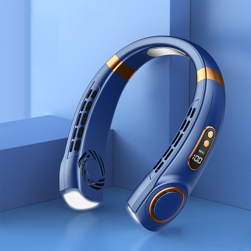 Gluschwein - Tragbarer Halsventilator zum Aufhängen mit bunten Lichtern Blau PRÄMIE