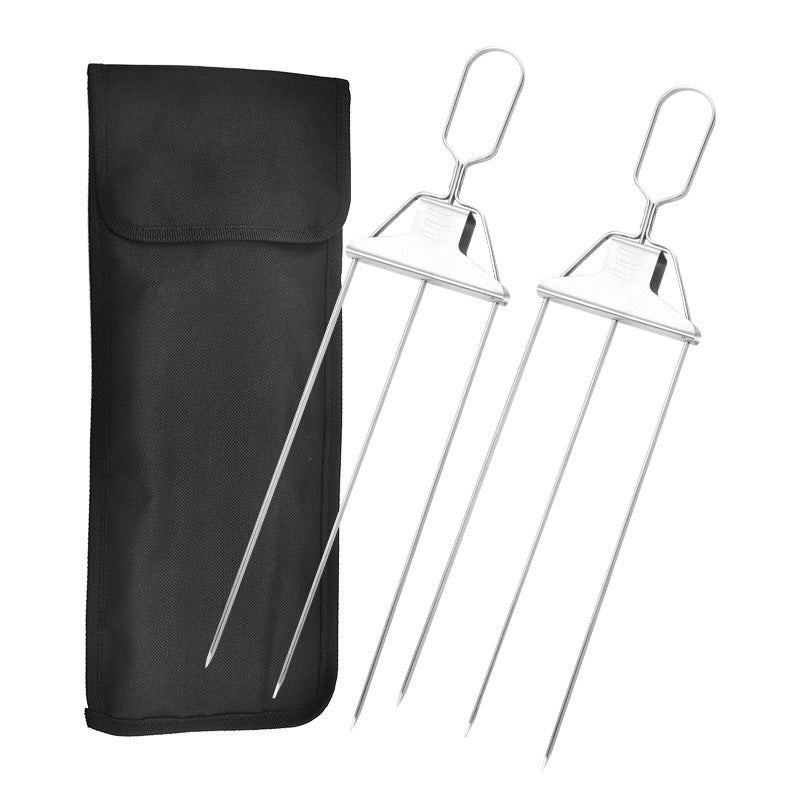 Gluschwein - Halbautomatische Grillgabel aus Edelstahl 2 * Halbautomatische Grillgabel + 1 * Oxford-Tasche