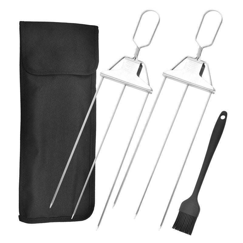 Gluschwein - Halbautomatische Grillgabel aus Edelstahl 2 * Halbautomatische Grillgabel + 1 * Oxford-Tasche + 1 * Silikonbürsten