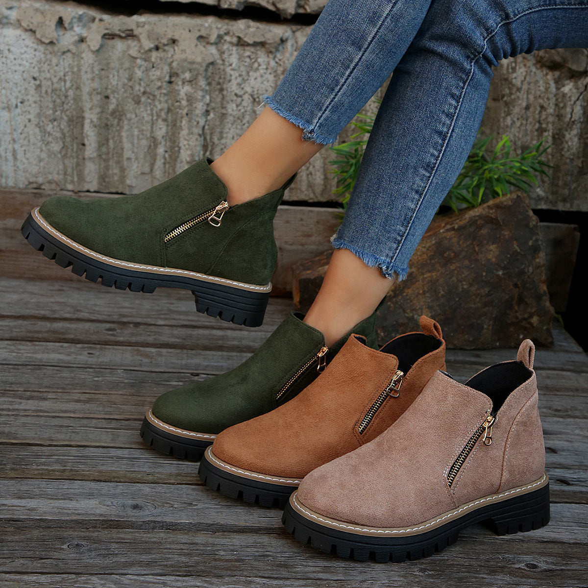UrbanWalk | Damen-Stiefeletten mit runder Spitze und seitlichem Reißverschluss