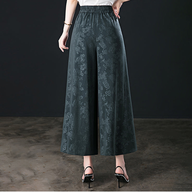 Gluschwein - Damenhose mit hohem Bund und weitem Bein und Blumenmuster