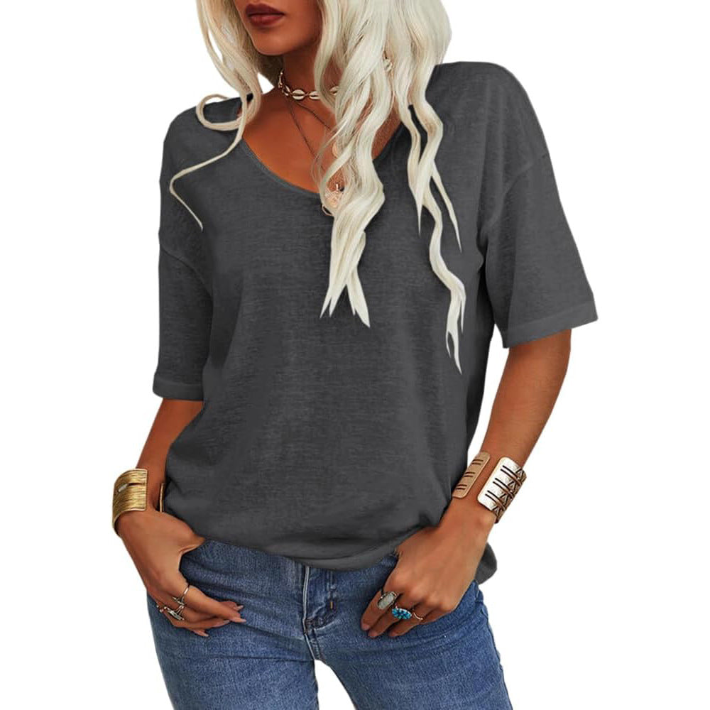 š„Letzter Tag 63 % Rabattš„Einfarbiges Damen-T-Shirt mit V-Ausschnitt ā 12 FARBEN