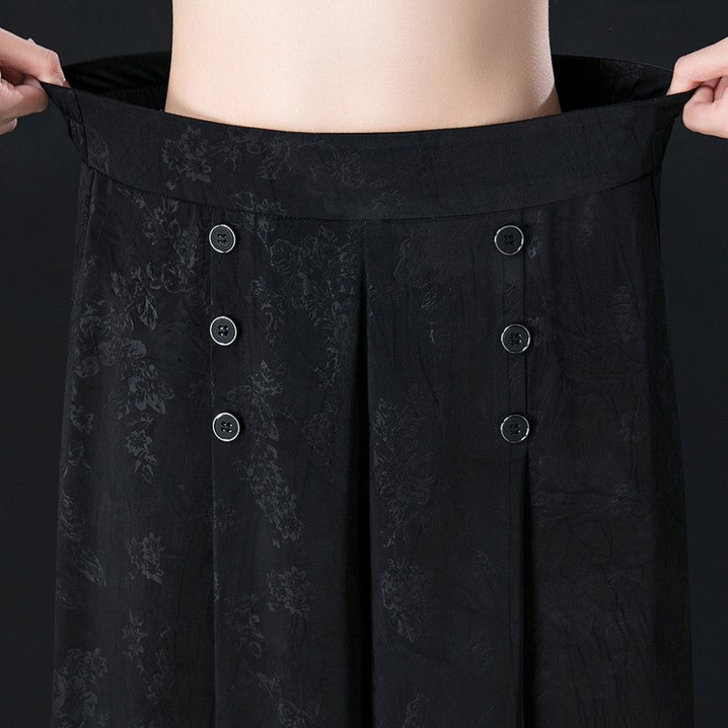 Gluschwein - Damenhose mit hohem Bund und weitem Bein und Blumenmuster
