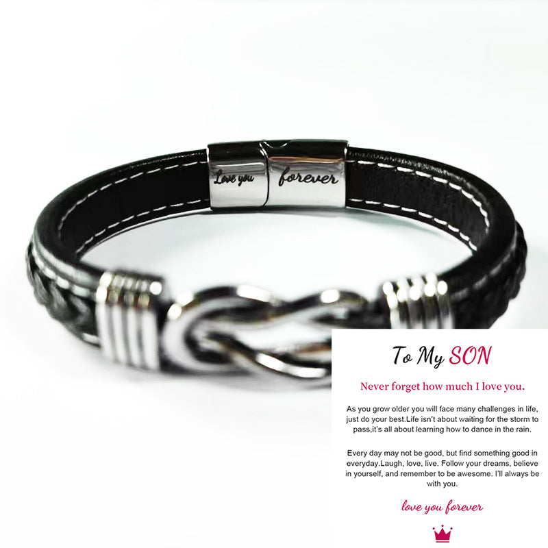 Gluschwein - Unendlichkeits-Design Herrenarmband aus Titanstahl LOVE YOU FOREVER + TO MY SON CARD