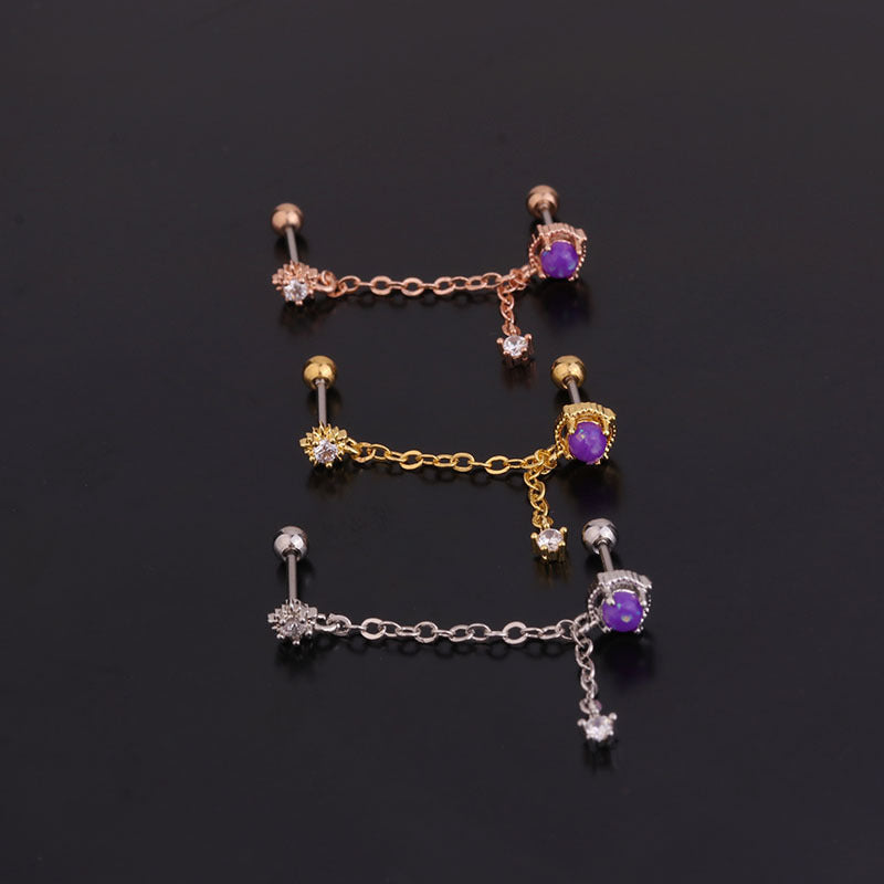 Gluschwein - Mystery Purple Opal Kettenohrring Rose Gold