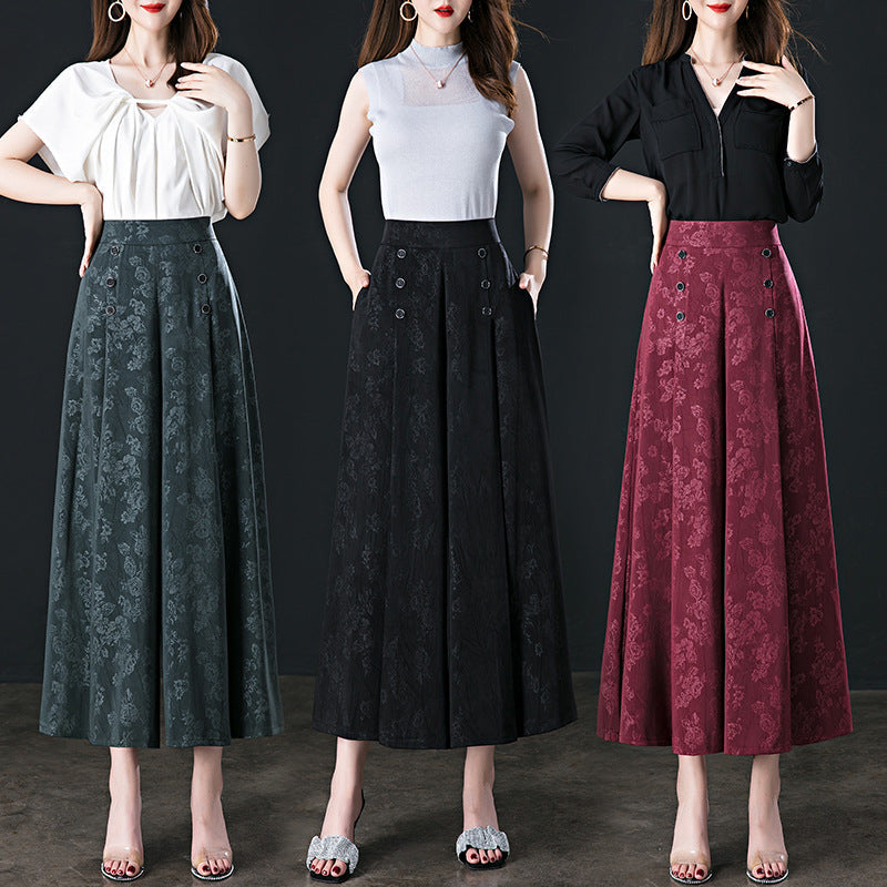 Gluschwein - Damenhose mit hohem Bund und weitem Bein und Blumenmuster