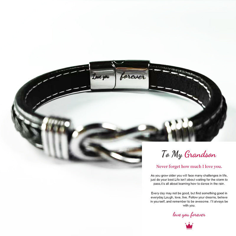 Gluschwein - Unendlichkeits-Design Herrenarmband aus Titanstahl LOVE YOU FOREVER + TO MY GRANDSON CARD