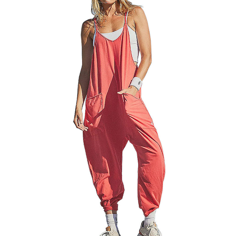 Gluschwein - Einfarbiger Overall mit Sling-Taschen und V-Ausschnitt Orange