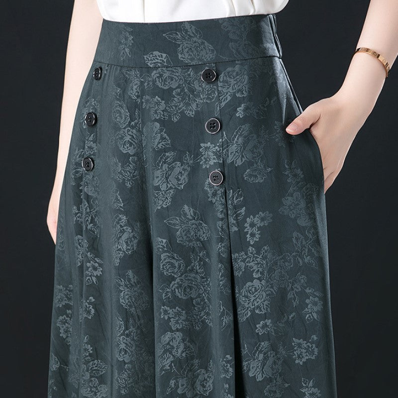 Gluschwein - Damenhose mit hohem Bund und weitem Bein und Blumenmuster
