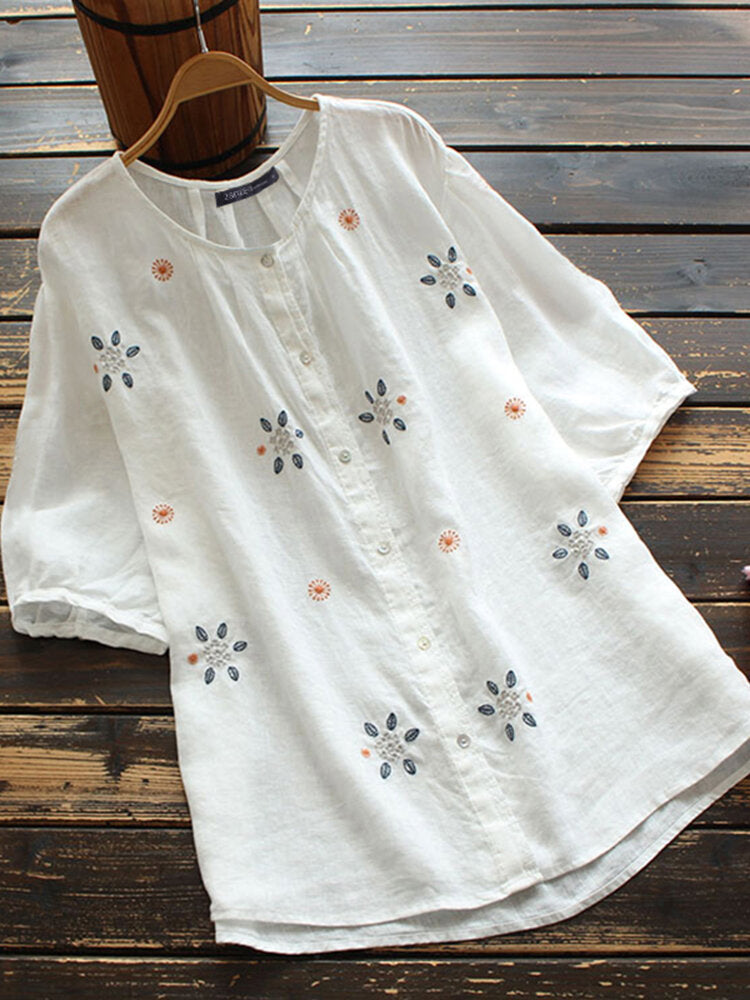 Gluschwein - Eulalie - Baumwollbluse mit Blumenmuster Weiß