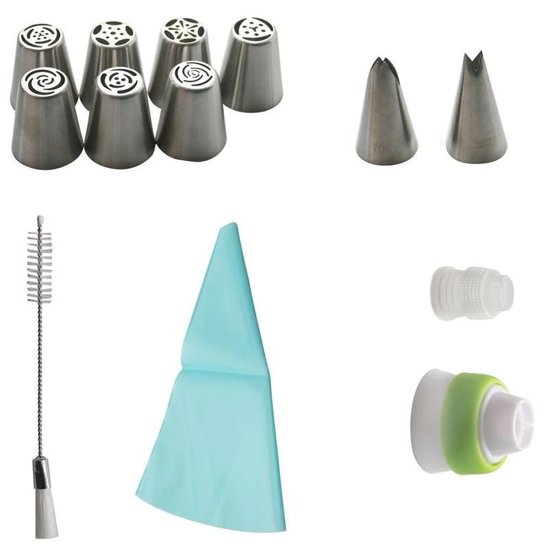 Gluschwein - Spritztüllen Set aus Edelstahl (13 teilig) für Cupcakes & Kuchen Dekoraktion