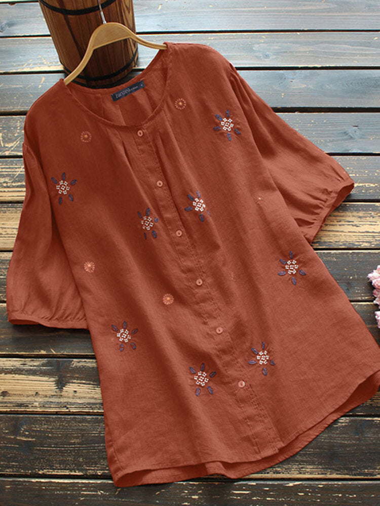 Gluschwein - Eulalie - Baumwollbluse mit Blumenmuster Rot
