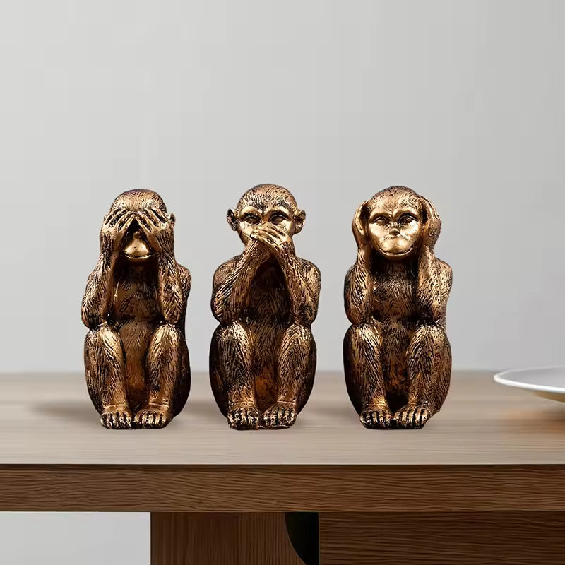 WiseChimp – 3-Teiliger Satz Dekorativer Affenskulpturen Aus Kunstharz