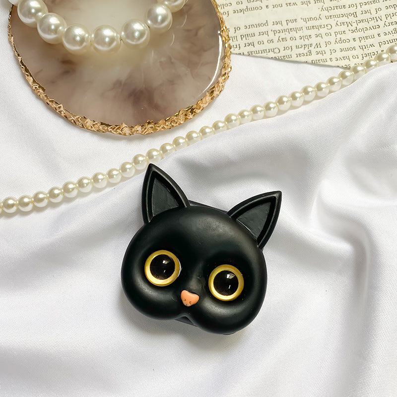 Gluschwein - Tragbarer 3D-Katzen-Handyhalter mit Schminkspiegel Schwarze Katze+Goldene Augen