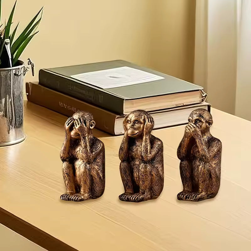 WiseChimp – 3-Teiliger Satz Dekorativer Affenskulpturen Aus Kunstharz