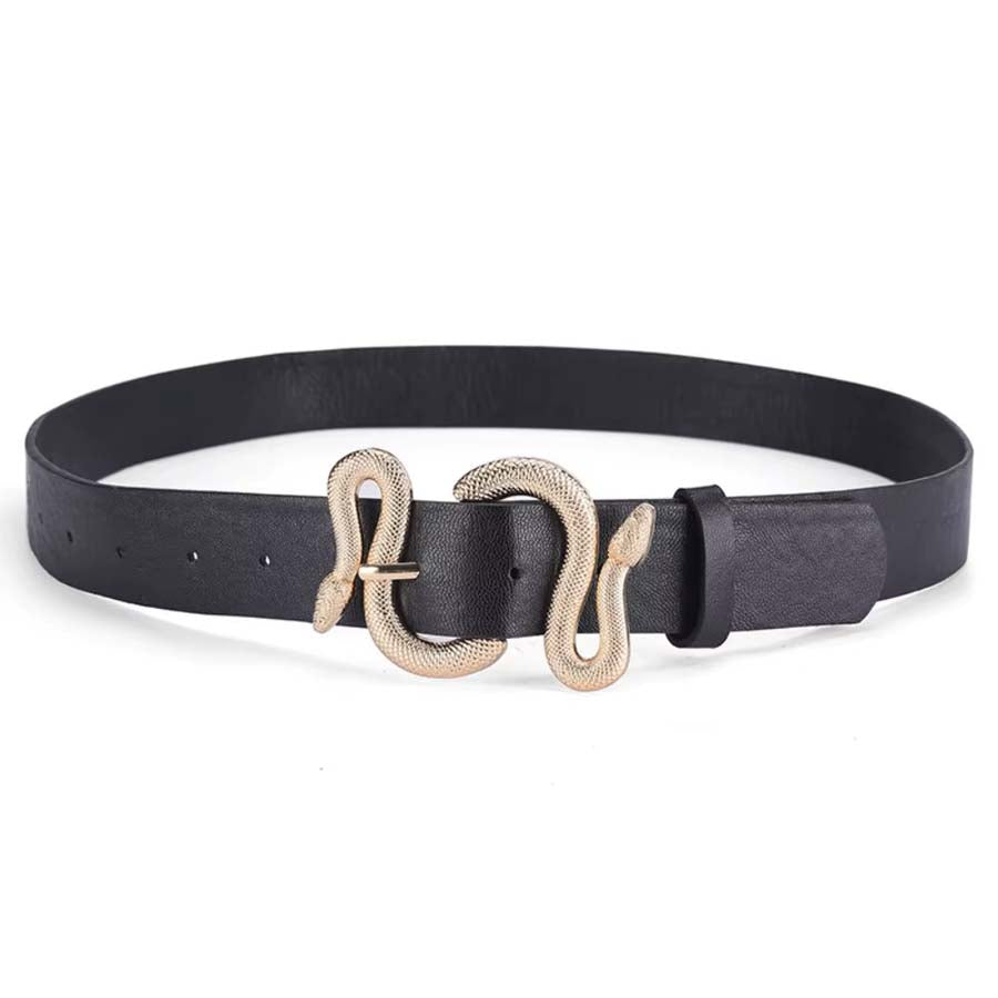 Serpenta – Schwarzer Gürtel mit Goldener Schlangenschnalle