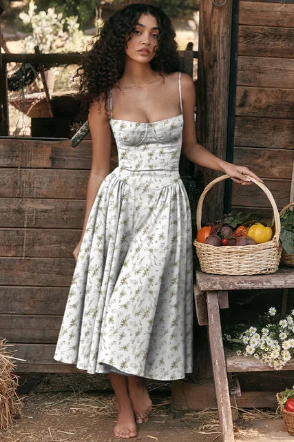 Gluschwein - Evangeline - Elegantes Spaghettikleid Grün Weiß