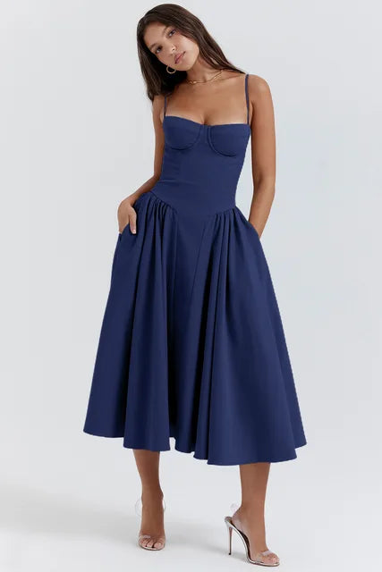 Gluschwein - Evangeline - Elegantes Spaghettikleid Blau