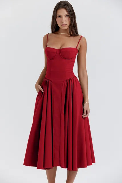 Gluschwein - Evangeline - Elegantes Spaghettikleid Rot