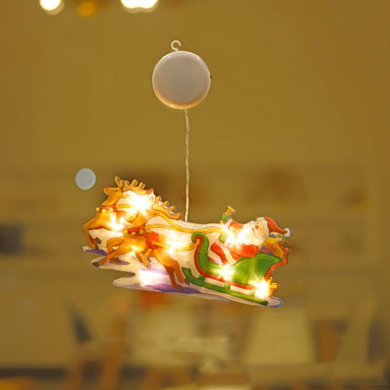 Gluschwein - Weihnachten Fenster Dekorative Saugnapf Lichter Schlitten Weihnachtsmann (Groß)