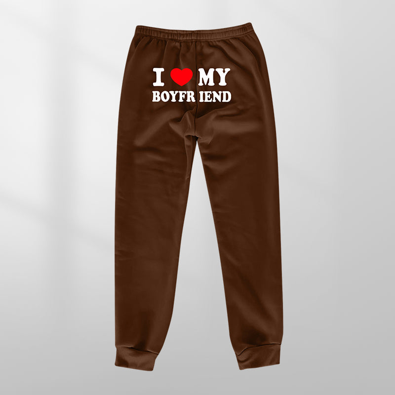 Gluschwein - I LOVE MY BOYFRIEND Bedruckte Freizeit-Jogginghose Braun