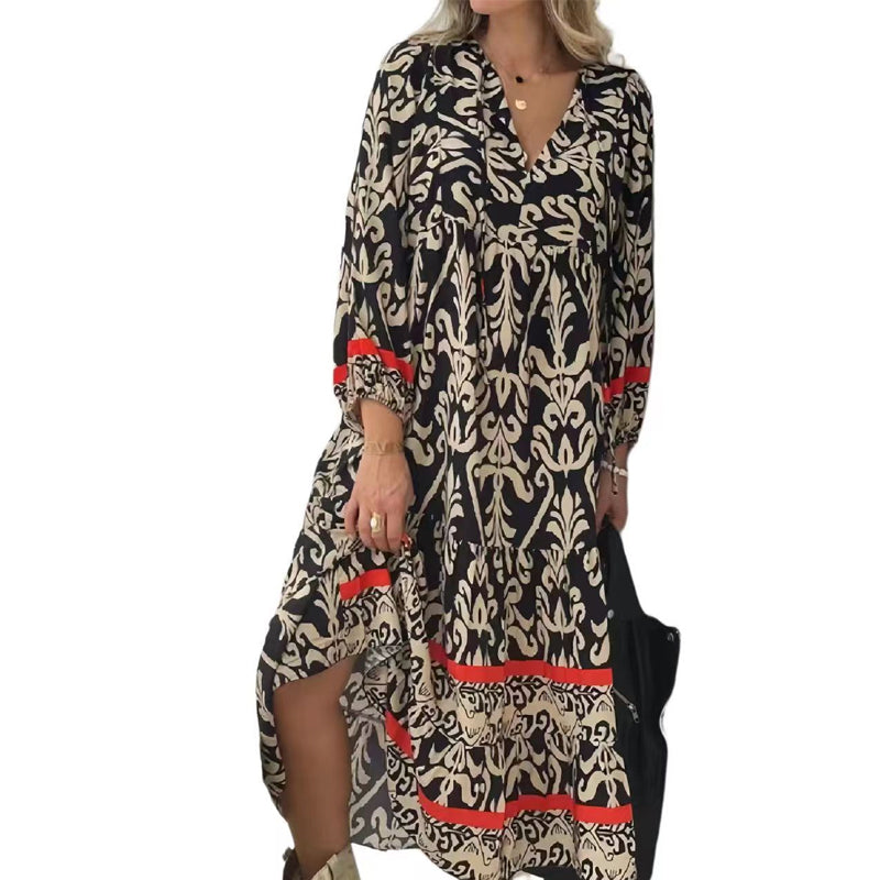 Gluschwein - Langärmliges Blumenkleid mit V-Ausschnitt
