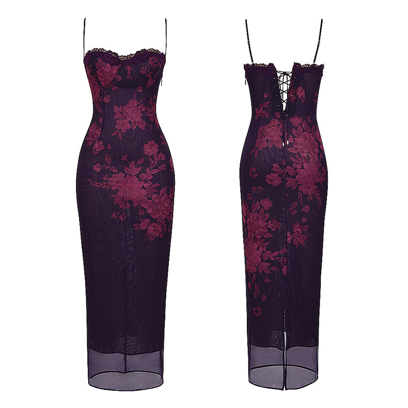 Gluschwein - Maxikleid mit Spitzenbesatz